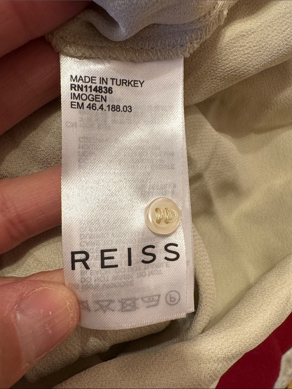 Reiss 100% Viscose Light Beige Tie-Detail Balloon Sleeve Top - Picture 11 of 12